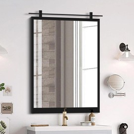 Autdot Large Mirrors for Wall Decor, 40"x30" Black Farmhouse Mirror for Living Room, Decorative Wall Mirror for Entryway, Modern Mirror with Metal Frame, Vertical