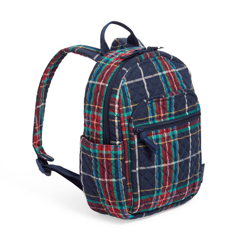 Vera Bradley Women's Small Cotton Backpack Bookbag, Tartan Recycled Cotton