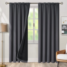 BGment 100% Blackout 80 Inch Curtains with Thermal Insulation Liner, 52 x 80 Inch Rod Pocket and Back Tab Double Layer Room Darkening Window Treatment Curtain for Living Room (2 Panels, Dark Grey)
