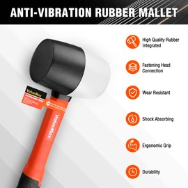 ValueMax Rubber Mallet 16 oz/ 450 g, Mallet Hammer with fibreglass Handle, Durable Solid Rubber Head for DIY, Camping and Flooring Installation