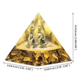 Rockcloud Buddha Statue Orgone Pyramid, Tiger's Eye Stone Crystal Energy Generator Orgonite Pyramid Figurine Home Office Desktop Decor for Wealth Good Luck, Yellow