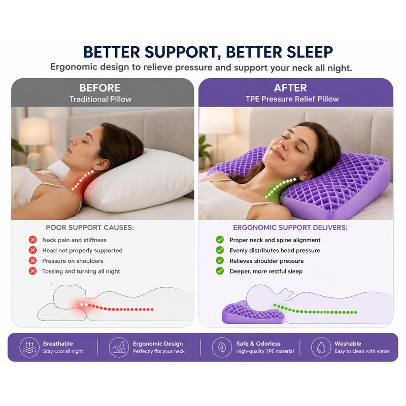 Purple Memory Foam Contour Pillow with Breathable Air Layer, Water