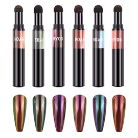 XICHEN 6 colors/set Air Cushion Nail Powder Pen Holographic Nails Powder with Mirror Effect, Manicure cushion magic pen, Laser Phantom Series Magic Mirror Powder