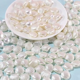 30Pcs White Acrylic Clam Shell Tiny Spacer Beads Pastel White Color Plastic Beach Scallop Shell Craft Loose Beads for Jewelry Making DIY Bracelets, Necklaces, Earrings Beading and Jewelry Making