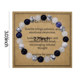 Calming Bracelets for Women Men Anxiety Gifts for Adults Natural Stone Healing Bracelet Handamde Howlite Aquamarine Sodalite Crystal Bracelet Mental Health Gifts for Friend Family Spiritual