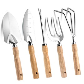 MOSU Jardineria Herramientas, Juego de 5 Herramientas para Jardín, Pala, Tenedor, Rastrillo Herramientas para Jardinería, Kit de Herramientas de Jardinería Resistentes de Acero Inoxidable