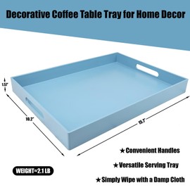 SforGUVA Blue Serving Tray for Coffee Table, Rectangular Plastic Decorative Tray with Handles for Entertaining, Outdoor Patio, Living Room, Ottoman, Bathroom Counter, 11.8”*15.7”*1.6”