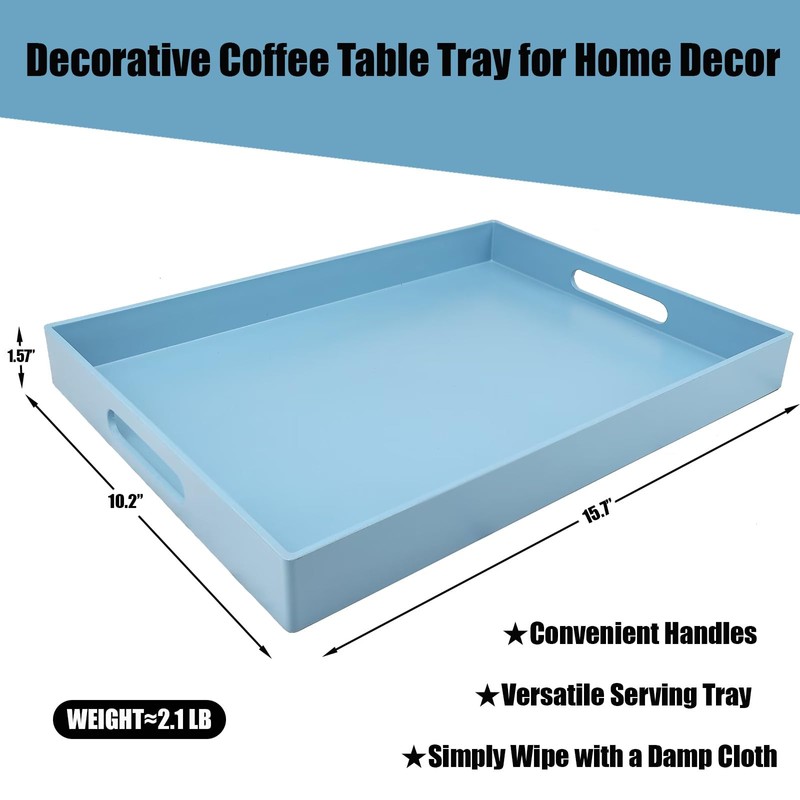 SforGUVA Blue Serving Tray for Coffee Table, Rectangular Plastic Decorative