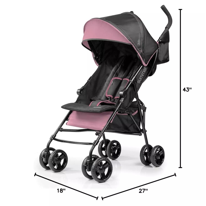 Summer Infant Lightweight Pink 3Dmini Stroller – Compact Fold, Multi-Position