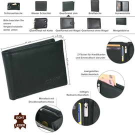 CA$H - Men's Slim Wallet - Genuine Leather Wallet - Black