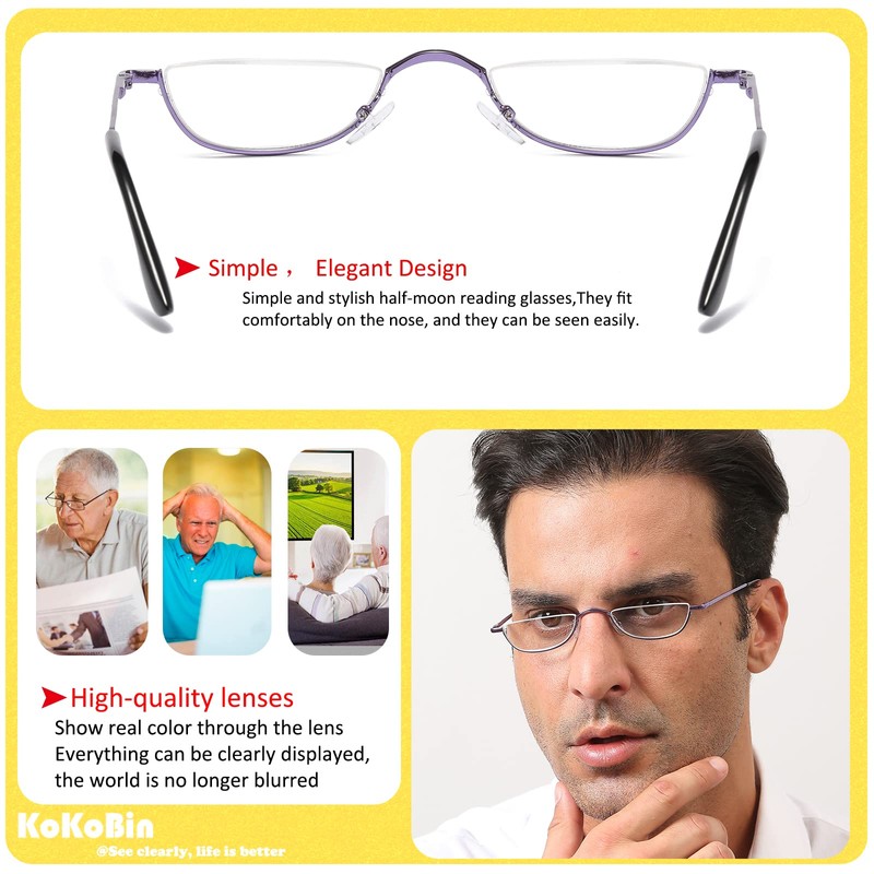 KoKoBin Half Reading Glasses,4 Pack Half Rim Metal Frame Glasses