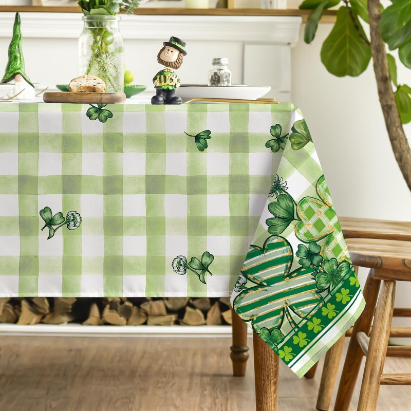 Horaldaily St. Patrick's Day Rectangular Tablecloth 52×70 Inch, Buffalo Plaid