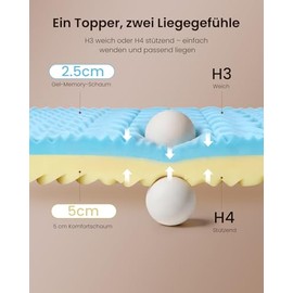Mattress Topper 140 x 200 cm H3 & H4, 7.5 cm Height Sofa Bed Gel Foam, Oeko-Tex Certified, Breathable & Washable, Mattress Topper for Box Spring Bed, Caravan & Sofa Bed