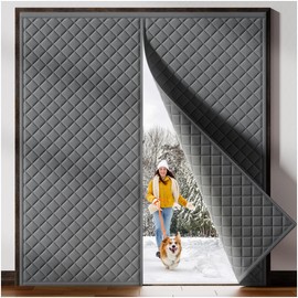 HADOR Magnetic Thermal Insulated Door Curtain Fit Door Size 72" x 80", Quilted Oxford Fabric Thicken Cotton Fill, Winter Cover Keep Cold Draft Out, Blanket Insulation for Front Patio Doors Gray