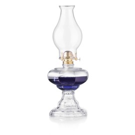 Clear Pedestal Style Oil Lamp with Plain Flare Top Large Bulged Chimney