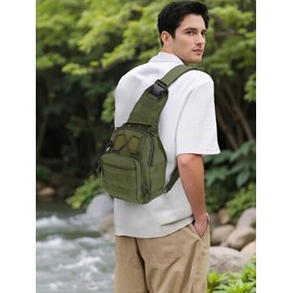 Outdoor Tactical Sport Bag Sling Shoulder Portable Cycling Camping Fishing Backpack（Black）