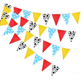 4pcs Cartoon Story Party Decorations, Colorful Paper Cartoon Story Happy Birthday Banner Cute Triangle Pennant Flags Garland Streamers for Birthday Party Baby Shower Indoor Outdoor Decors