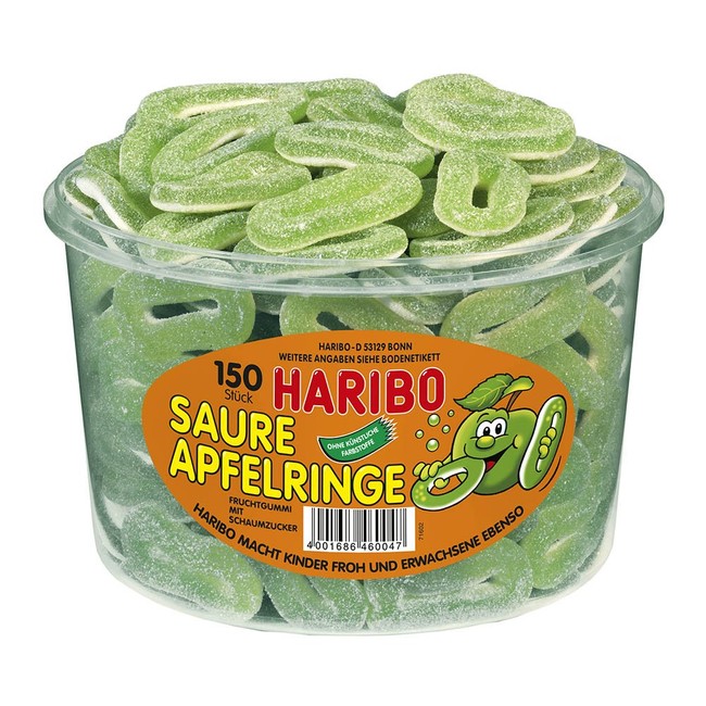 Haribo Saure Apfelringe ( Sour Apple Rings ) Tub -150 pcs
