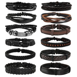 MILAKOO Punk Goth Braided Leather Bracelet for Men Women Woven Retro Wristband Cuff Rock Accessory