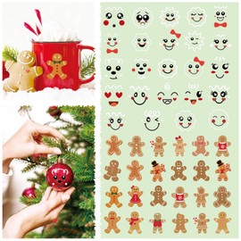 48pcs Christmas Gingerbread Stickers Cute Gingerbread Man Face Decals Xmas Winter Holiday Ornament Stickers for Cups Glass Envelopes Cards Gift DIY Crafts Party Supplies Decoration(face48)