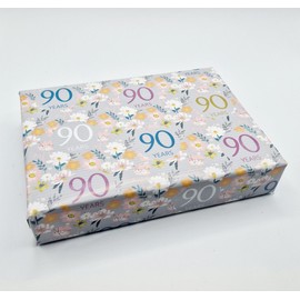 2 Sheets 90th Birthday Silver Grey Elegant Ladies Wrapping Paper Flowers Background 90 Years Female Giftwrap (PA)