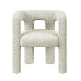 BELLEZE Modern Boucle Dining Chair, Linen Barrel Dining Chair with Sidearms and Back, Minimalist Upholstered Kitchen Boucle Armchair for Dining Room - Lisbon (Cream)