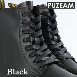 Puzeam 2 Pairs Flat Waxed Cotton Shoe Laces 7mm Wax Laces For Mens Leather Boots Casual Shoes Black 160