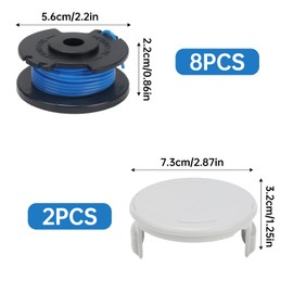 COEWUR Pack of 8 Grass Trimmer Spool AC14RL3A Replacement Spool Thread Spools with 2 Replacement Spool Cover Compatible with Ryobi One+ 18 V 24 V 40 V Grass Trimmer, Diameter 1.6 mm, 3.4 m Length