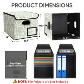 BALEINE File Organizer Box with Lid, Collapsible File Folder Organizer with Plastic Slide, Hanging File Folder Box for Office Document Storage (1 Pack, Antique Foliage)