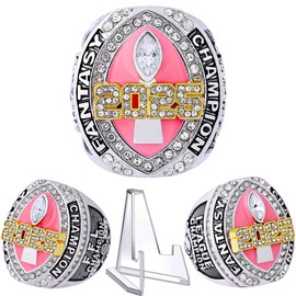 Fantasy Football Ring 2025 Heavy FFL Championship Ring Award Trophy for Fantasy Football League Winner (Ring and Stand Together, Size 8)