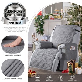 TAOCOCO 100% Waterproof Recliner Chair Cover, Non Slip Recliner Covers for Recliner Chair with Pocket, Washable Reclining Chair Cover Furniture Protector for Kids, Pets(Recliner Chair, Gray)
