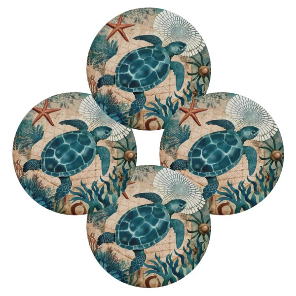 YPPAHHHH Ocean Turtle Round Placemats Set of 4, Sea Turtles