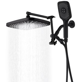 12" Rain Shower Heads with Handheld Spray Combo,High Pressure Dual Shower Head Combo with 3+1 Settings Handheld Spray,Including 3-Way Diverter,Height/Angle Adjustable Extension Shower Arm-Matte Black