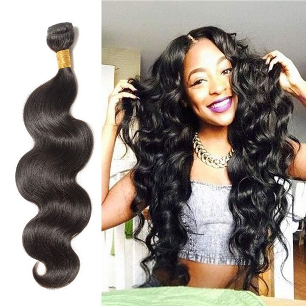 6A Unprocessed Brazilian Remy Human Hair Weave Extensions Body Wave 12'' Short Virgin with Baby Hair Natural Black #1B 1 Bundle