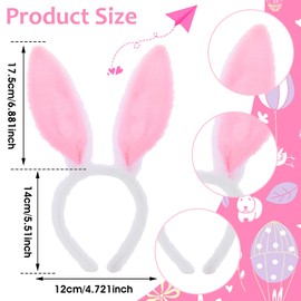 NVTRSD Pack of 2 Rabbit Ears Headbands, Rabbit Ears Hair Bands, Plush Rabbit Ears, Plush Headbands for Easter Party, Wedding, Birthday Costume, Hair Styling, Cosplay (Pink + Blue)