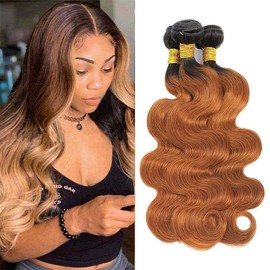 Biliisyff Ombre Human Hair Bundles Brown Body Wave Bundles Human Hair 1b/30 Bundles Two Tone Black And Color 30 Brown Bundles Human Hair Weave Extension for Black Women (22 24 26 Inch)