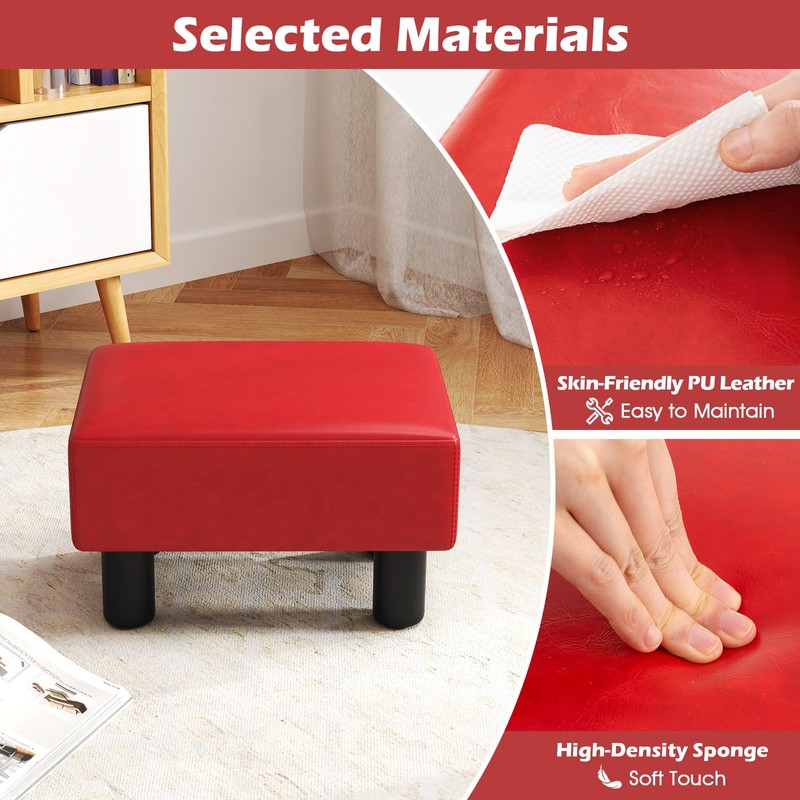Giantex Small Foot Stool Ottoman, PU Leather Footrest with Storage,