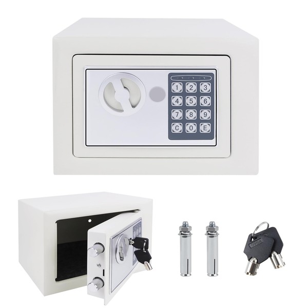 Small Safe, Electronic Safe 4.6L Digital Security Safebox For Home with Two Emergency Overide Keys and and Password, for Home Office Hotel Money Document Jewelry Passport, White