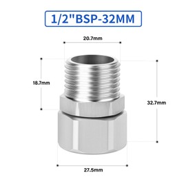 ERGAOBOY 2Pcs 32MM Length 304 Stainless Steel Flexible Movable Connector, 1/2" BSP Female and Male for Sprayer, Angled Valve, Shower Arm