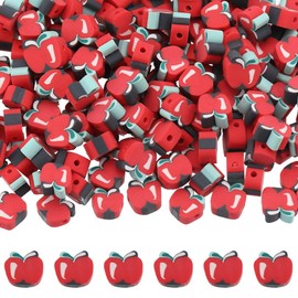 SUNNYCLUE 1 BOX 200PCS Apple Polymer Clay Beads Fruit Clay Beads Red Apples Back To School Teacher Slice Shape Loose Spacer Beads Bulk for Jewellery Making Beading Diy Bracelet Necklace Craft Supplies