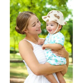 AIEOE Baby Hat, Girls, Boys, Baby Hat, Newborn, Sun Hat, Wide Brim, Set of 2, 100% Cotton, Baby Sun Hat, Kids Bucket Hat, Adjustable Drawstring, UV Protection, Breathable, For Outings, Traveling, Set