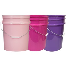 House Naturals 5 Gallon Food Grade Plastic Bucket, 3 Colors, BPA Free, Made in USA (Pack of 3) Buckets only, no lids