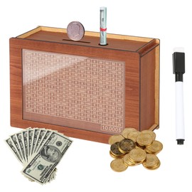 10,000 Savings Challenge Box，Cash Vault Wooden Savings Box，Cash Saver Box，Coin Counter Piggy Bank，Wooden Piggy Bank Coin Bank with Counting Target,Wooden Coin Bank for Boys and Girls | Calefow