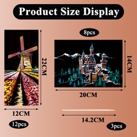 20 Pcs Scratch Art for Adults Gatsby Canvas Scratch Art Paint by Scratch Foil Art for Adults Night View of World Famous Cities Paint by Scratch Equipped with A Scratch Pen (22 * 12cm/20 * 14cm)