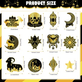 Qeeenar 30 Pcs Eid Al Adha Decorations Hanging Swirls Glitter Eid Mubarak Ceiling Foil Swirls Sheep Star Moon Castle Ramadan Kareem Theme Decor Paper Party Streamers for Home Muslim Eid Adha Decor