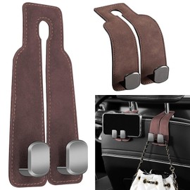 2Pcs Car Hooks, Car Seat Hooks, Car Headrest Hook, Purse Hook for Car, Double Car Seat Hooks for Headrest, Convenient Headrest Hooks for Car for Handbags(Brown)