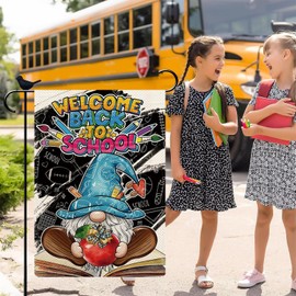 ZCHOMI Welcome Back To School Garden Flag 12x18 Inch Double Sided Burlap Gnome Apple Book First Day of School Yard Flag for Classroom Decoration School Outside Outdoor Decor