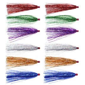 Wifreo Holo Mylar Flash Sliding Tube Bucktail Teasers, Pack of 12, Appox Length 3.35" Assorted Colors
