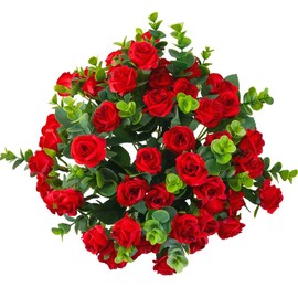 SHUOTAO Artificial Flowers Fake Silk Rose for Decoration 33 Heads Small Roses Blooming Faux Flower Bouquet with Stem for DIY Vase Home Wedding Party 3 Pack Red