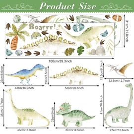 Watercolor Dinosaur Wall Stickers, Large Peel and Stick Dino Wall Decal Vinyl Tropical Forest Dinosaur Clings for Baby Boy Girl Nursery Kids Bedroom Living Room Playroom Classroom Home Decor